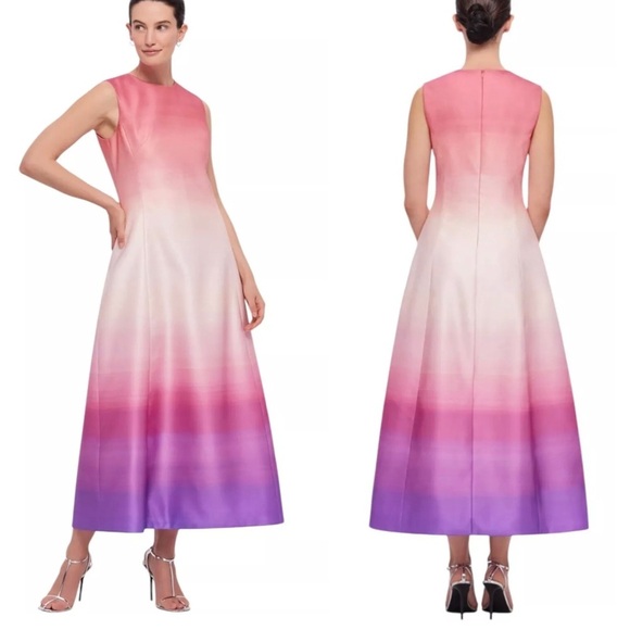 Leo Lin Dress Cleo Ombré Pink Coral Sleeveless A-Line Cocktail Midi Dress Size 6 - Picture 3 of 17